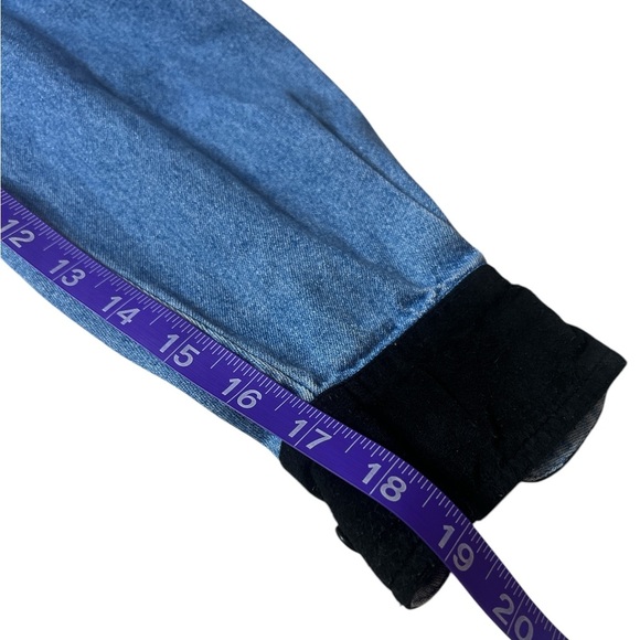 Vintage 90s Country Store Faux Suede Trim Button Up Collard Chessy Cotton Blouse - Picture 10 of 12